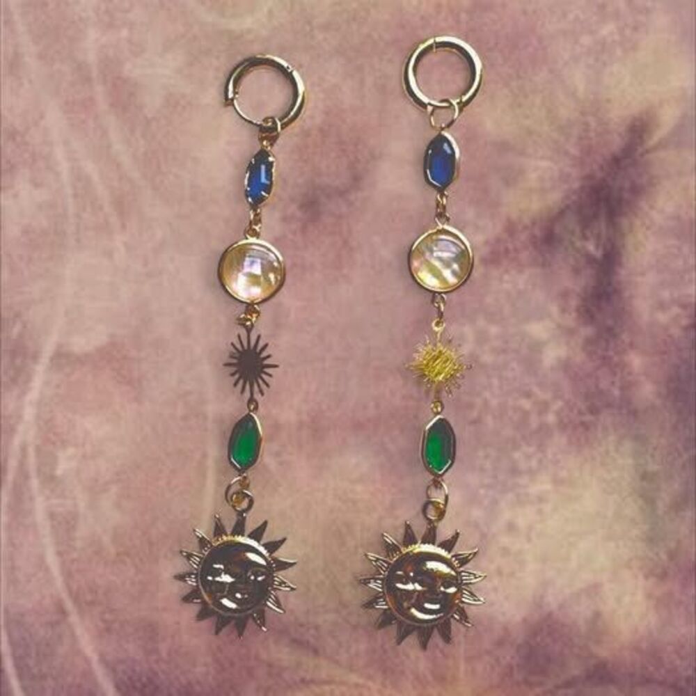 whimsical dangle sun and moon earrings